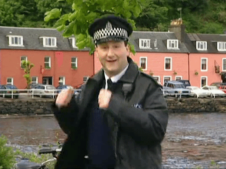 PC Plum doing a stoopid dance